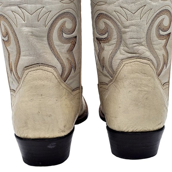 Vintage Cowboy Boots Quill Ostrich Cream Ivory Sanders Men's 7.5D Western Boots - Picture 8 of 16